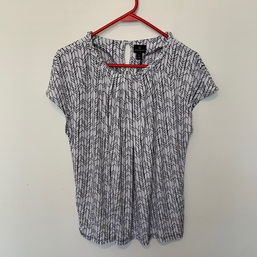 🐱4 for $10. WORTHINGTON BLACK & WHITE CAP SLEEVE POLYESTER TOP SIZE LARGE - Picture 1 of 8
